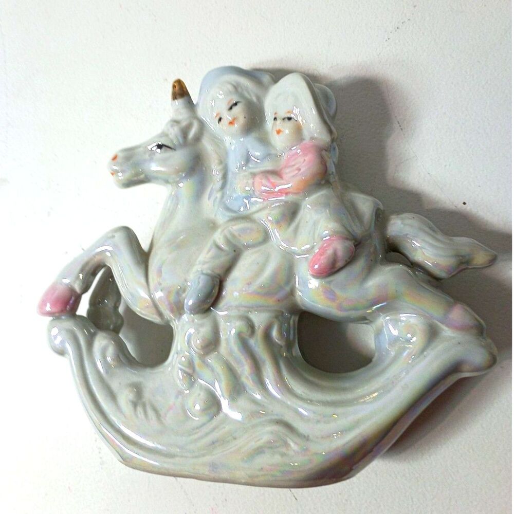 Paul Sebastian Porcelain Figurine of Children Riding a Rocking Unicorn ~Vintage~
